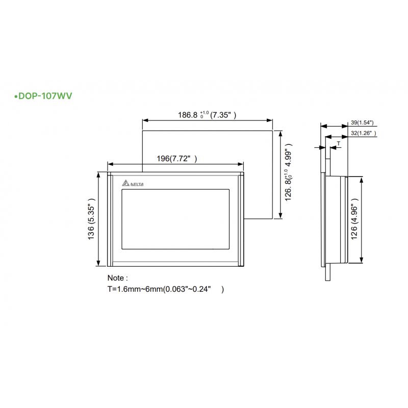 DOP-107WV - Панель оператора графическая TFT дисплей 7" (800 x 480), ARM Cortex-A8 800 МГц, flash ROM 256 MB, RAM 512 MB, USB, 3 COM, RTC, Ethernet, Delta