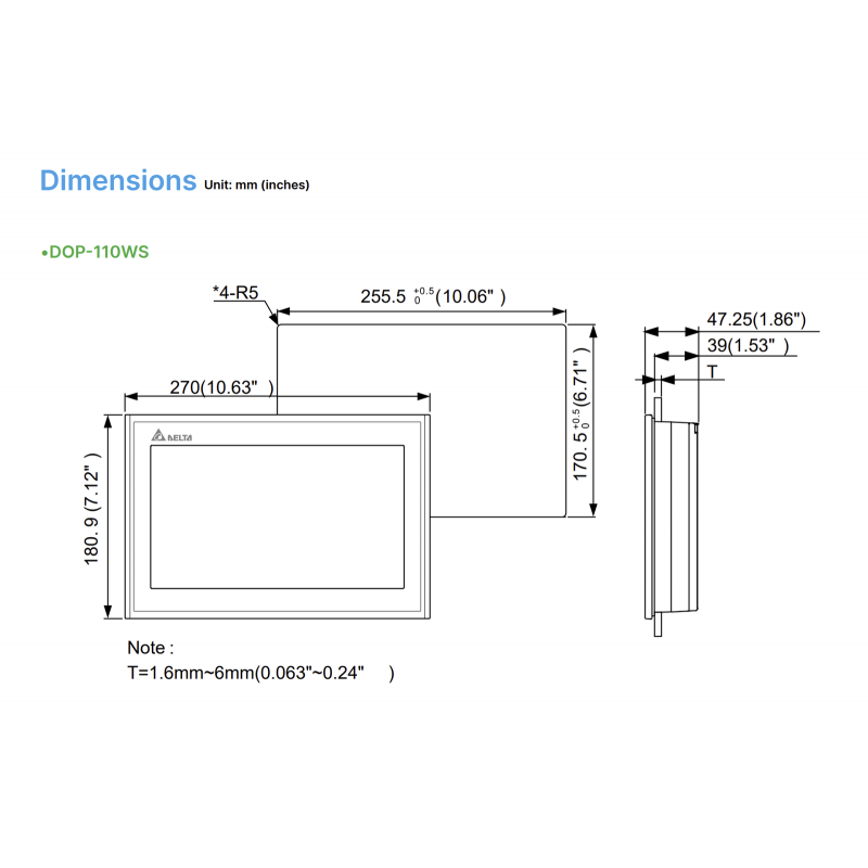 DOP-110WS - Панель оператора TFT LCD дисплей 10.1" (1024 x 600), ARM Cortex-A8 800 МГц, flash ROM 256Мб, RAM 256Мб, USB, 3 COM, RTC, SDx1, Ethernet, Delta
