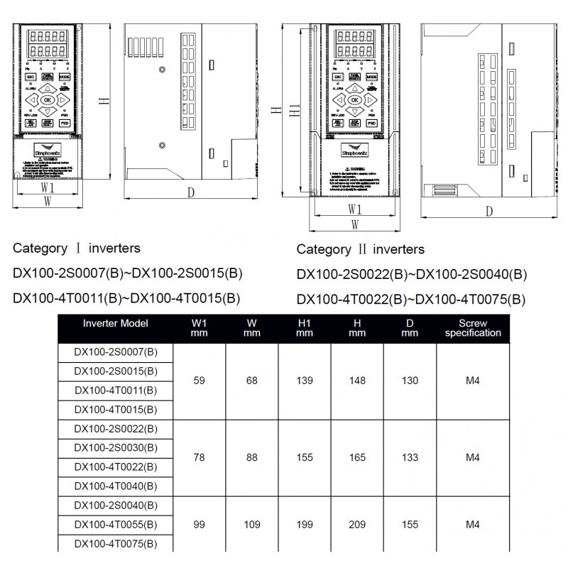 (DX100-4T0055Q) Преобразователь частоты SIMPHOENIX DX100, P=5.5 кВт, Uвх=3Фх380В/Uвых=3Фх380В