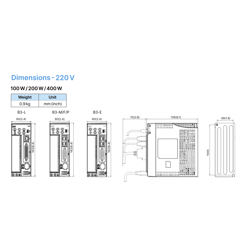ASD-B3A-0421-L - Блок управления серводвигателя 0.4 кВт, 220 В, PT-Mode Pulse Input, PR-Mode, RS-485, Analog Voltage Control, STO, серия ASD-B3, Delta
