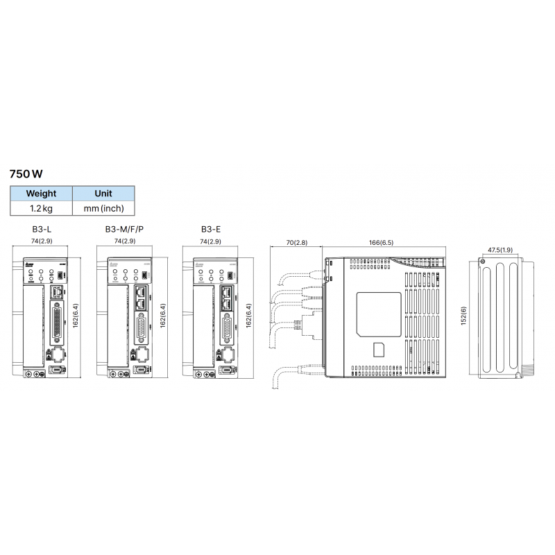 ASD-B3A-0721-M - Блок управления серводвигателя 0.75 кВт, 220 В, PT-Mode Pulse Input, PR-Mode, RS-485, Analog Voltage Control, CANopen, STO, серия ASD-B3, Delta