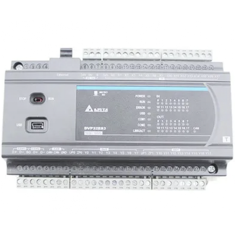 DVP32ES311T - Процессорный модуль DVP-ES3 16DI/16DO (NPN), 24V DC, 2xRS485, CANopen, mini USB, Ethernet, Delta