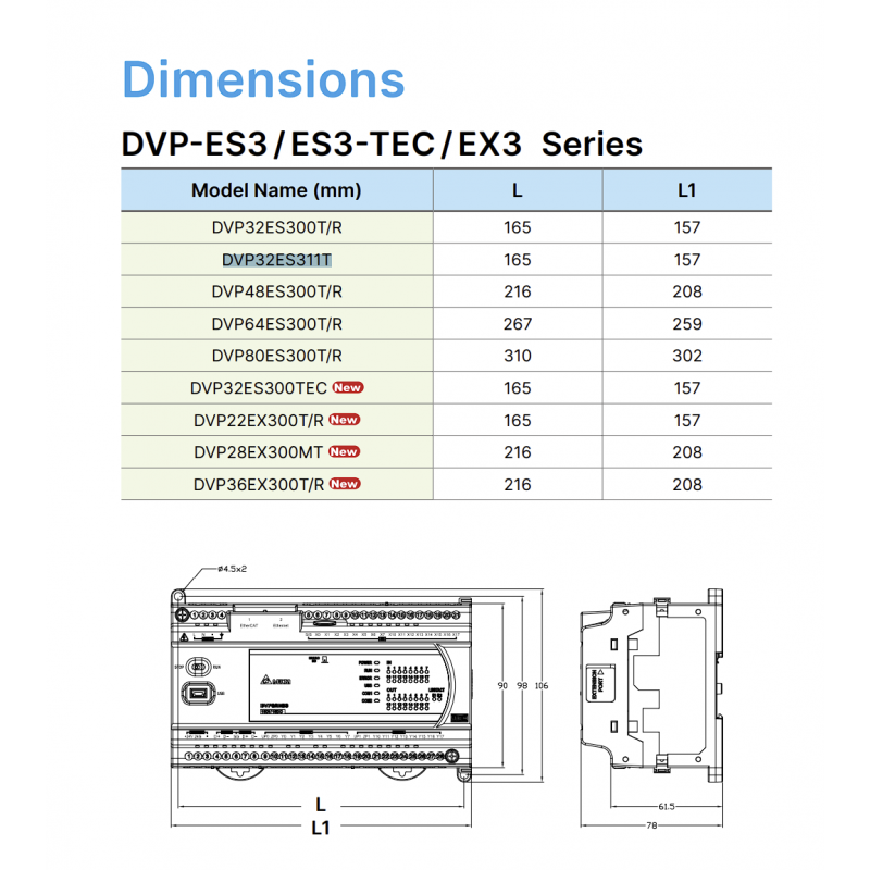 DVP80ES300T - Процессорный модуль DVP-ES3 40DI/40DO (NPN), 24V DC, 2xRS485, CANopen, mini USB, Ethernet, Delta