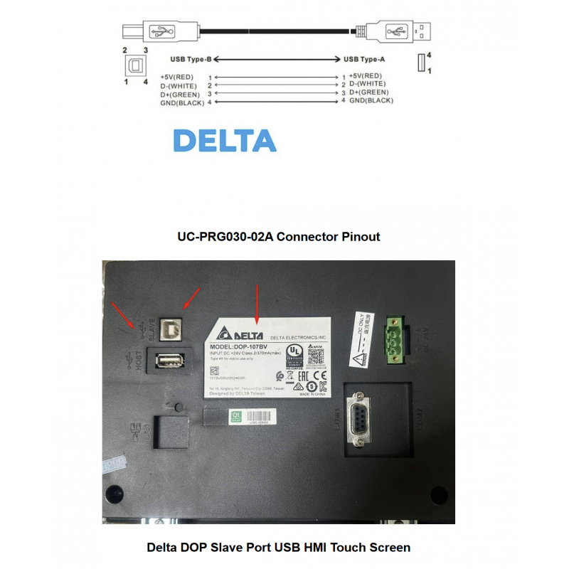 UC-PRG030-02A - Кабель связи панелей TP70P/TP04P/DOP с ПК (USB - USB B type), 3м, Delta