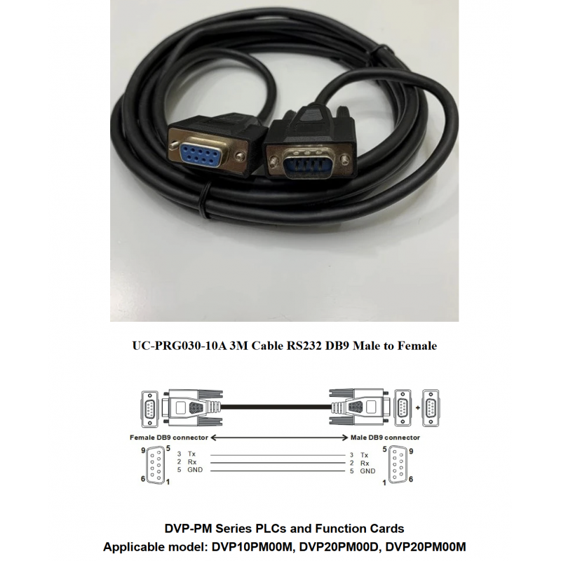 UC-PRG030-10A - Кабель связи для PLC/HMI/TP (DB9 female - DB9 female - С ПК, 3м, Delta