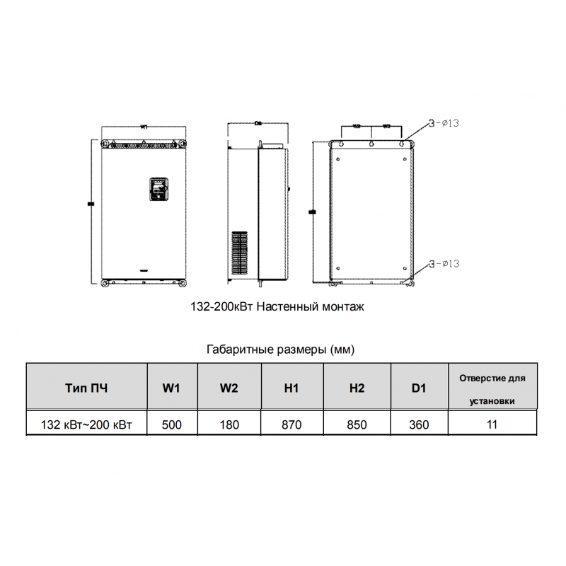GD200А-132G/160P-4 - Частотный преобразователь 132 кВт, 3Ф/380В, серия GD200, INVT