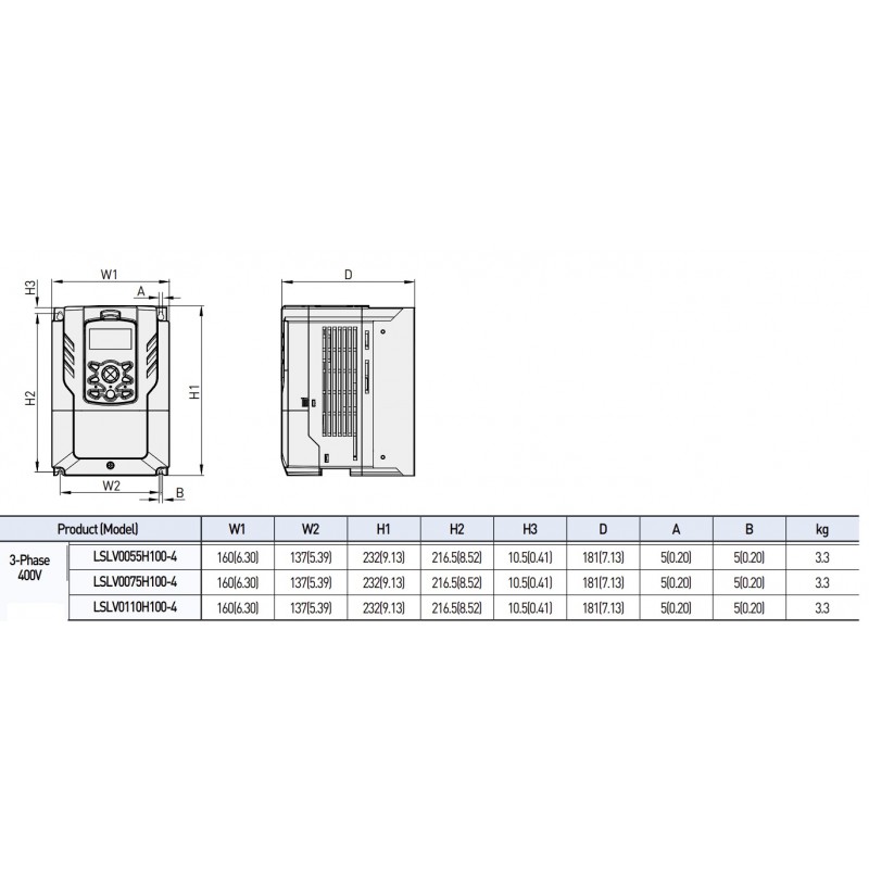 (LSLV0055H100-4COFN) Преобразователь частоты LS Industrial System, H100, P=5,5 кВт, Uвх=3Фх380В/Uвых=3Фх380В