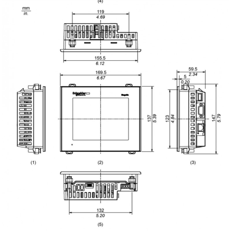 HMIGTO2310 - Сенсорная цветная панель 5.7" 320×240 TFT,RJ45 RS232/485,SUB-D,1 Ethernet TCP/IP,96Mб/512кБ, Schneider Electric