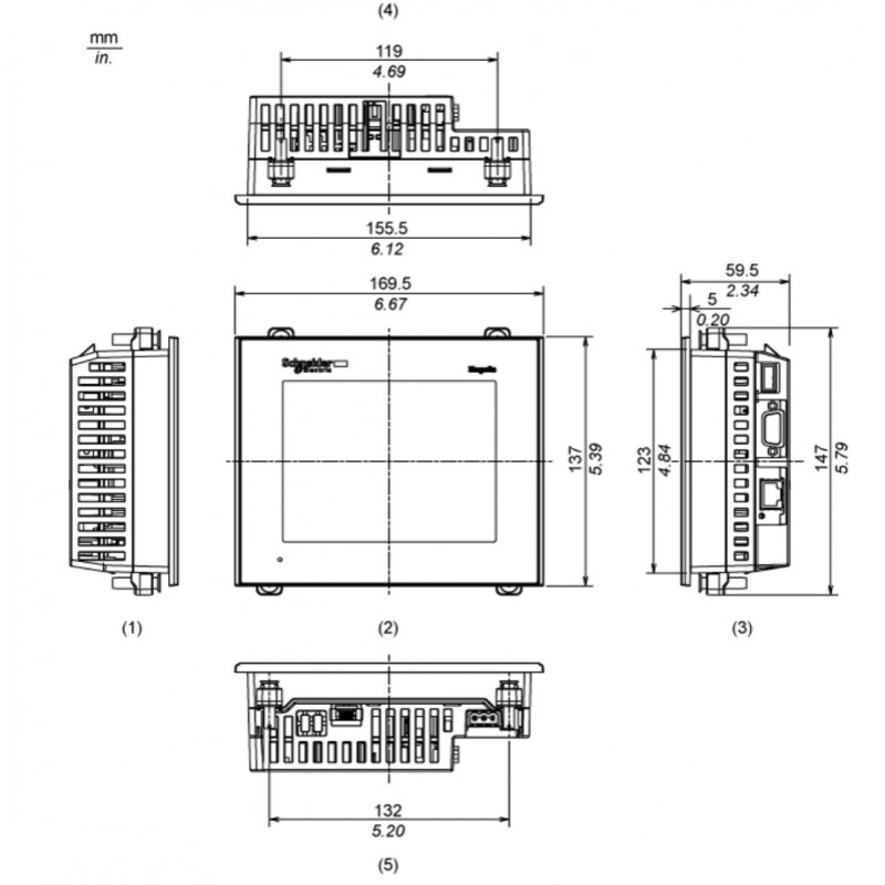 HMIGTO2300 - Сенсорная цветная панель 5.7" 320×240 TFT, RJ45 RS232/485, SUB-D, 64Mб/128кБ, Schneider Electric