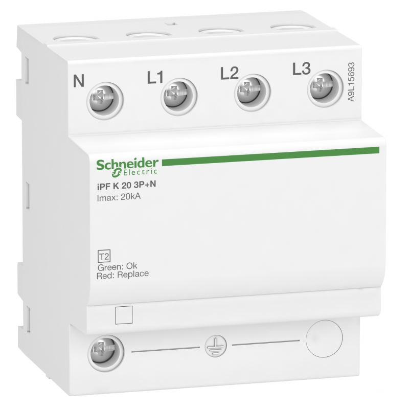 A9L15693 - Ограничитель перенапряжения тип 2 (УЗИП) Acti9 iPF20, 3P+N, 20 кА, 340 В AC, Schneider Electric