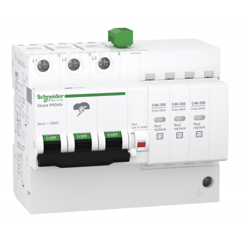 A9L16293 - Ограничитель перенапряжения тип 2 (УЗИП) iQuick PRD40r, 3P, 40 кА, 350 В AC, Schneider Electric