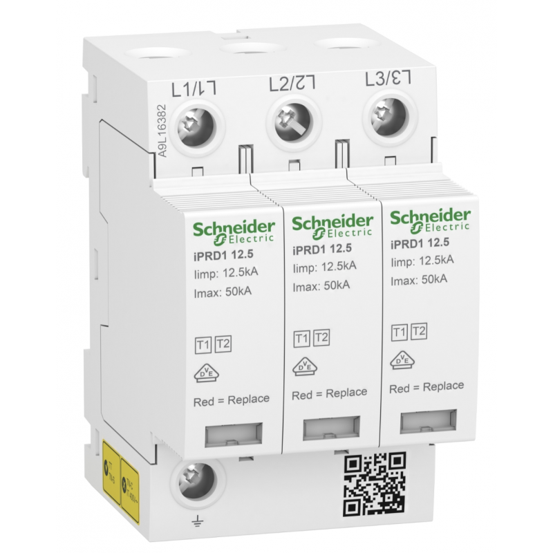 A9L16382 - Ограничитель перенапряжения тип 1+2 (УЗИП) Acti9 iPRD1 12.5r, 3P, 50 кА, 350 В AC, Schneider Electric