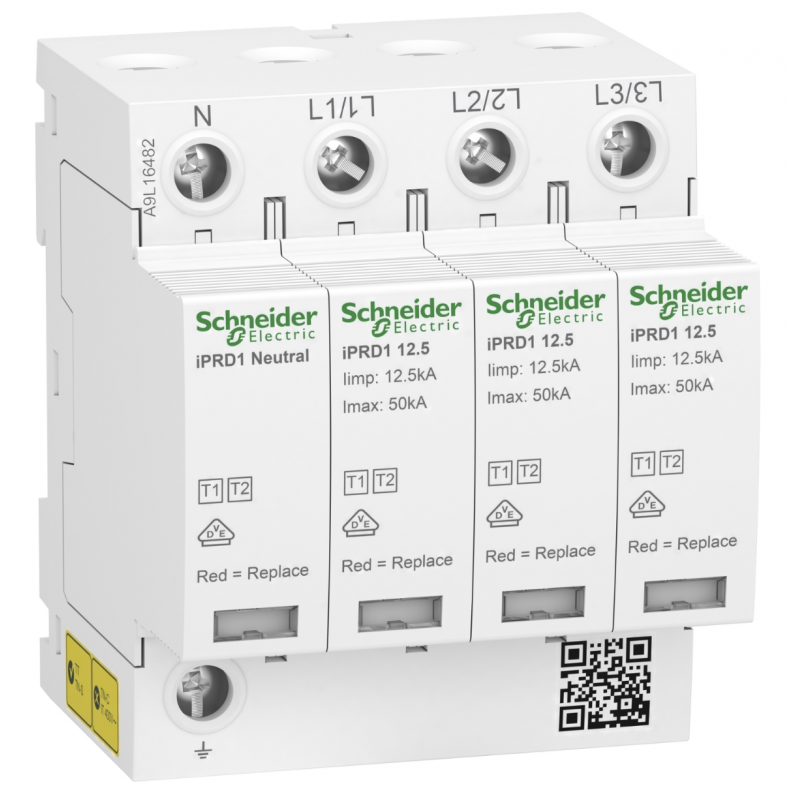 A9L16482 - Ограничитель перенапряжения тип 1+2 (УЗИП) Acti9 iPRD1 12.5r, 3P+N, 50 кА, 350 В AC, Schneider Electric