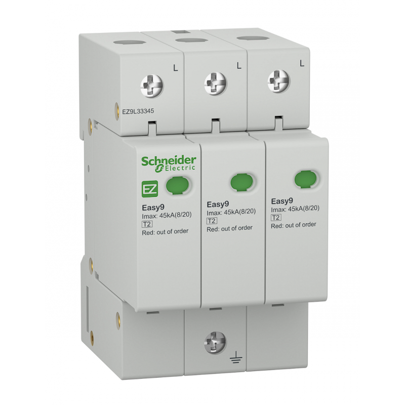 EZ9L33345 - Ограничитель перенапряжения тип 2 (УЗИП) Easy9, 3P, 45 кА, 275 В AC, Schneider Electric