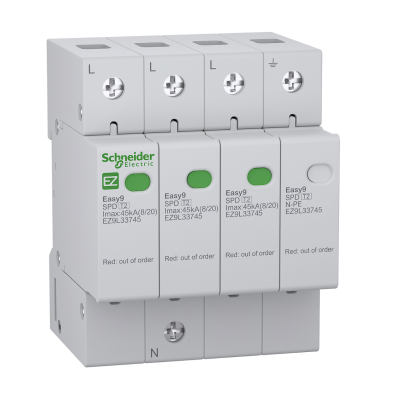 EZ9L33745 - Ограничитель перенапряжения тип 2 (УЗИП) Easy9, 3P+N, 45 кА, 275 В AC, Schneider Electric
