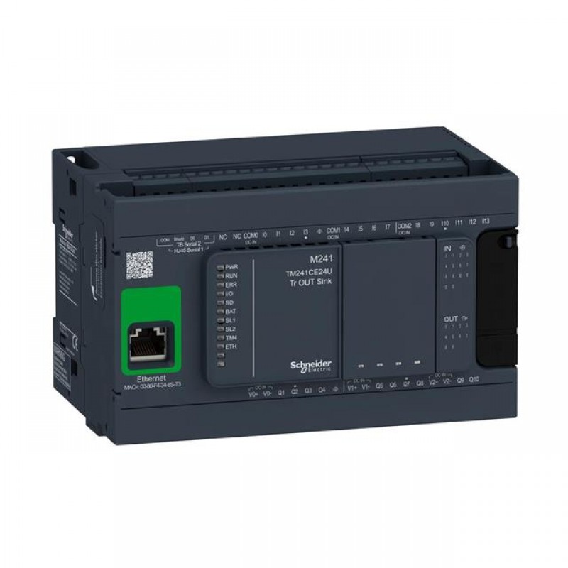 TM241CE24U - Контроллер M241 14DI/10DO (PNP), 24V DC, 2RS485, 1Ethernet, Schneider Electric
