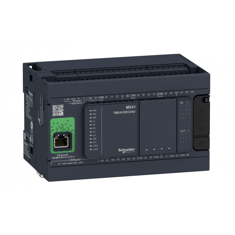 TM241CEC24U - Контроллер M241 14DI/10DO (PNP), 24V DC, 2RS485, 1Ethernet, 1CANopen, Schneider Electric TM241CEC24U - Контроллер M241 14DI/10DO (PNP), 24V DC, 2RS485, 1Ethernet, 1CANopen, Schneider Electric