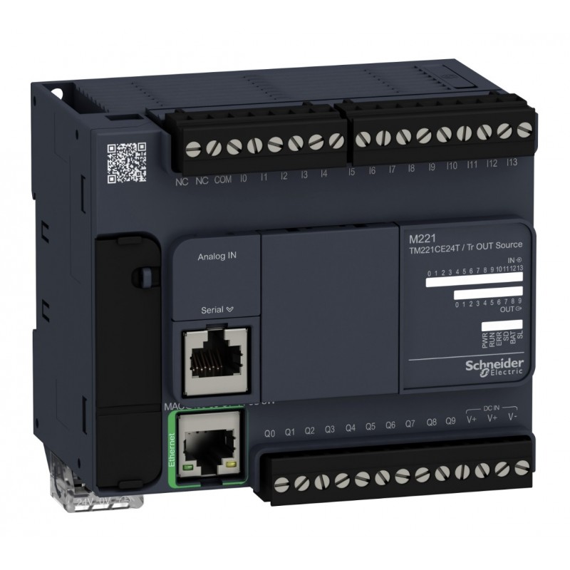 TM221CE24T - Контроллер M221 24 ВХ/ВЫХ ТРАНЗ 1RS485 1ETH, Schneider Electric