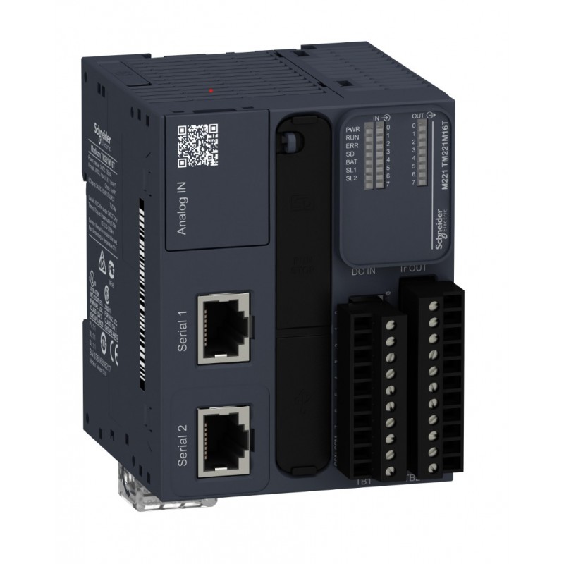 TM221M16T - Контроллер M221B 16 ВХ/ВЫХ ТРАНЗ 1RS485, Schneider Electric