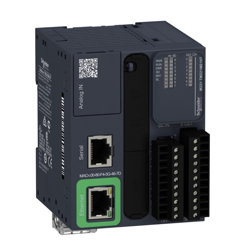 TM221ME16T - Контроллер M221B 16 ВХ/ВЫХ ТРАНЗ 1RS485 1ETH, Schneider Electric