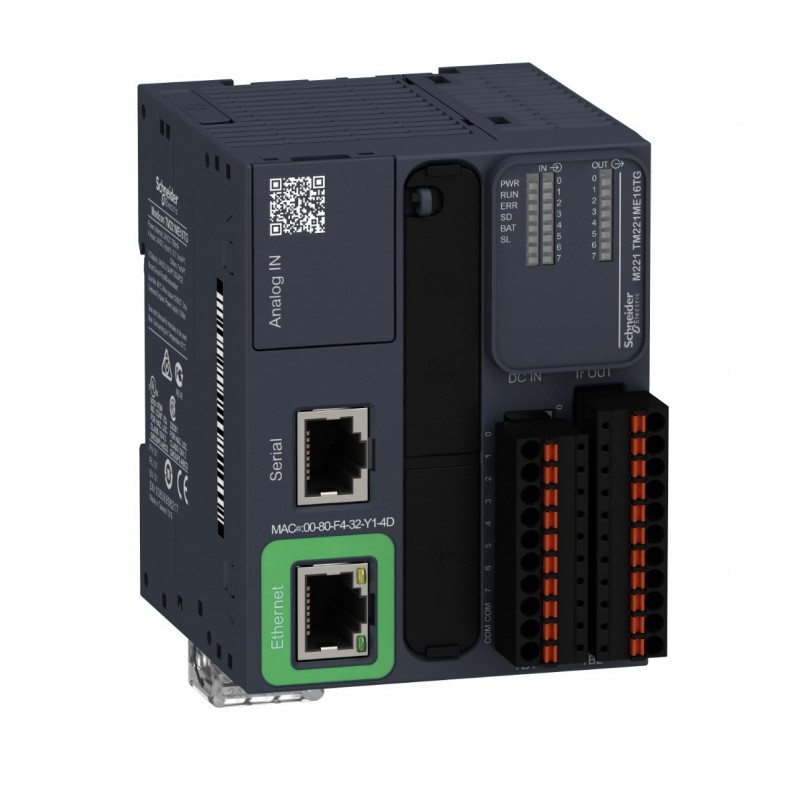 TM221ME16TG - Контроллер M221B ПРУЖ 16 ВХ/ВЫХ ТР 1RS485 1ETH, Schneider Electric