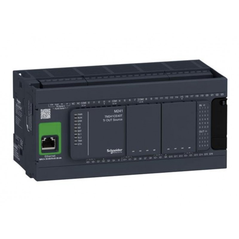 TM241CE40T - Контроллер M241 24DI/16DO (PNP), 24V DC, 2RS485, 1Ethernet, Schneider Electric