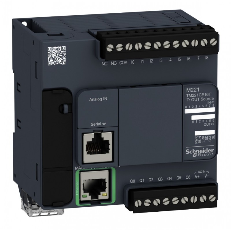 TM221CE16T - Контроллер M221 16 ВХ/ВЫХ ТРАНЗ 1RS485 1ETH, Schneider Electric