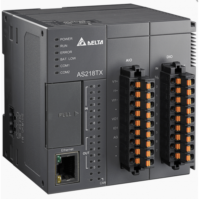 AS218TX-A - Процессорный модуль AS 8DI/6DO (NPN), 2AI/2AO, 2xRS485 Ethernet, CANopen, 24V DC, Delta