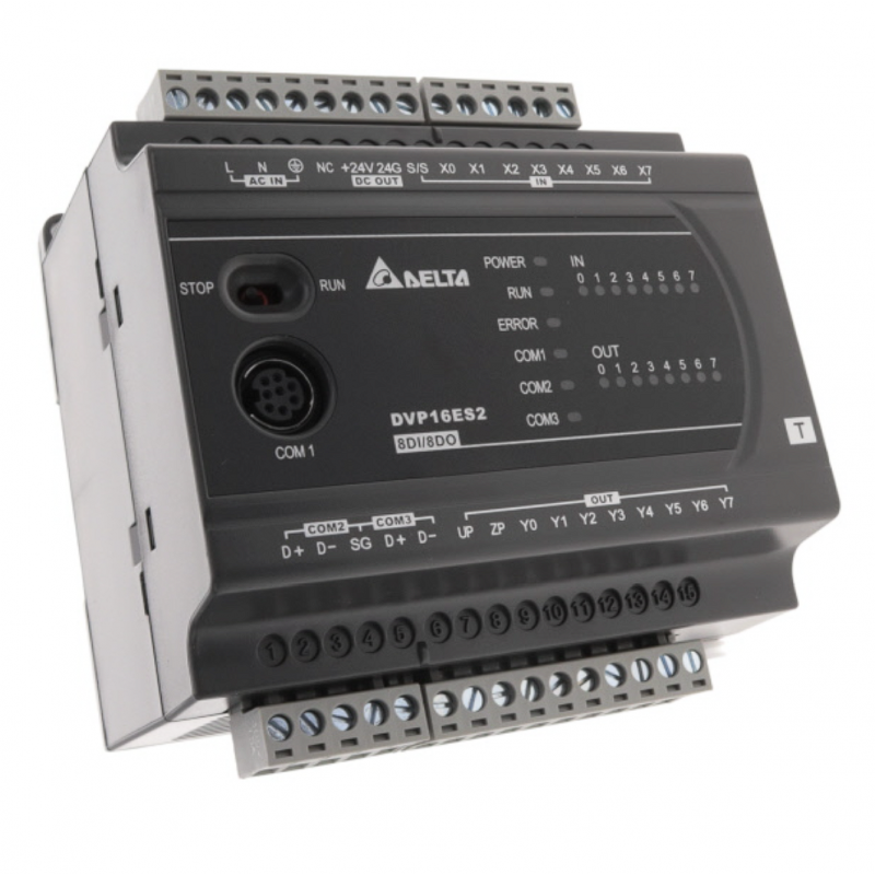DVP16ES200T - Процессорный модуль DVP-ES2 8DI/8DO (NPN), 100-240V AC, RS-232 и 2xRS-485, Delta