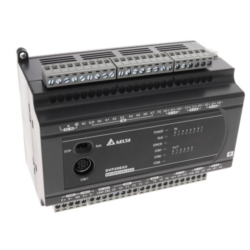 DVP20EX200R - Процессорный модуль DVP-ES2 8DI; 4AI/2AI; 6RO (Relay), 100-240V AC, RS-232 и 2xRS-485, Delta