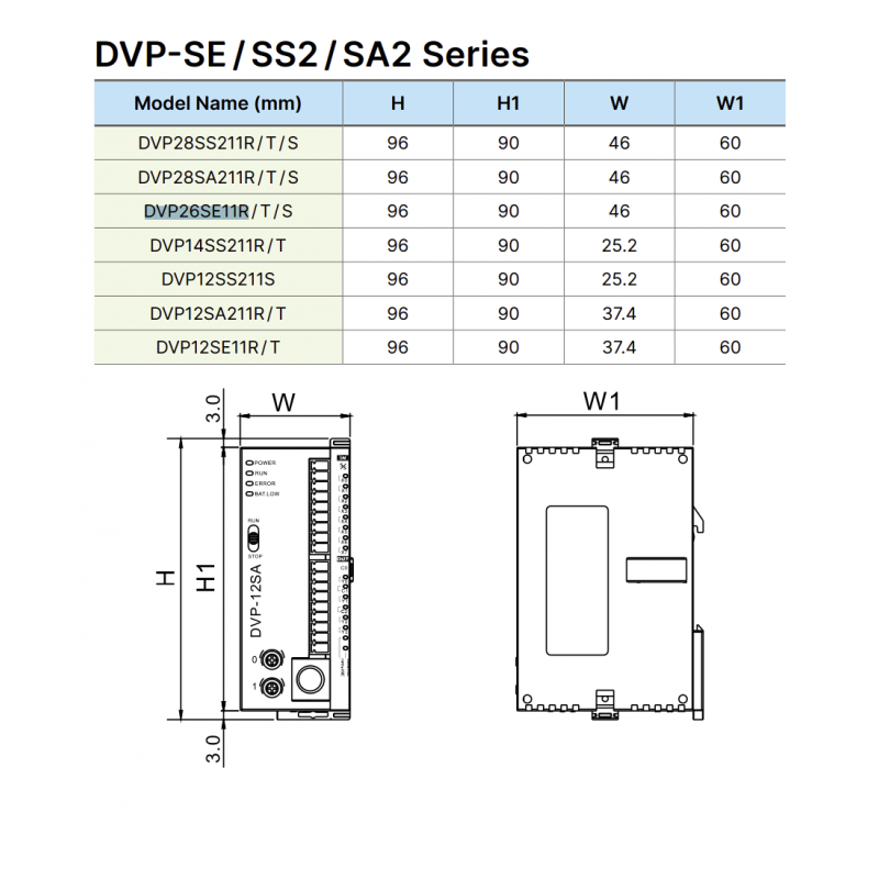 DVP26SE11T - Процессорный модуль DVP-SE 14DI/12DO (NPN), 24V DC, 2xRS-485, поддержка Modbus TCP и Ethernet/IP, Delta