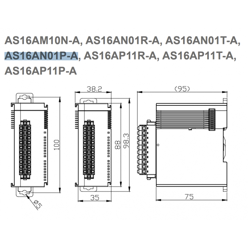 AS16AN01P-A - Модуль дискретных выходов 16DO (PNP) для процессора AS, 5-24V DC, Delta