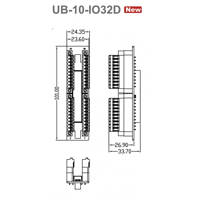 UB-10-IO32D - Клеммный модуль встроенных каналов ввода/вывода для ЦПУ AS (необязательное дополнение к кабелю UC-ET010-24D), Delta