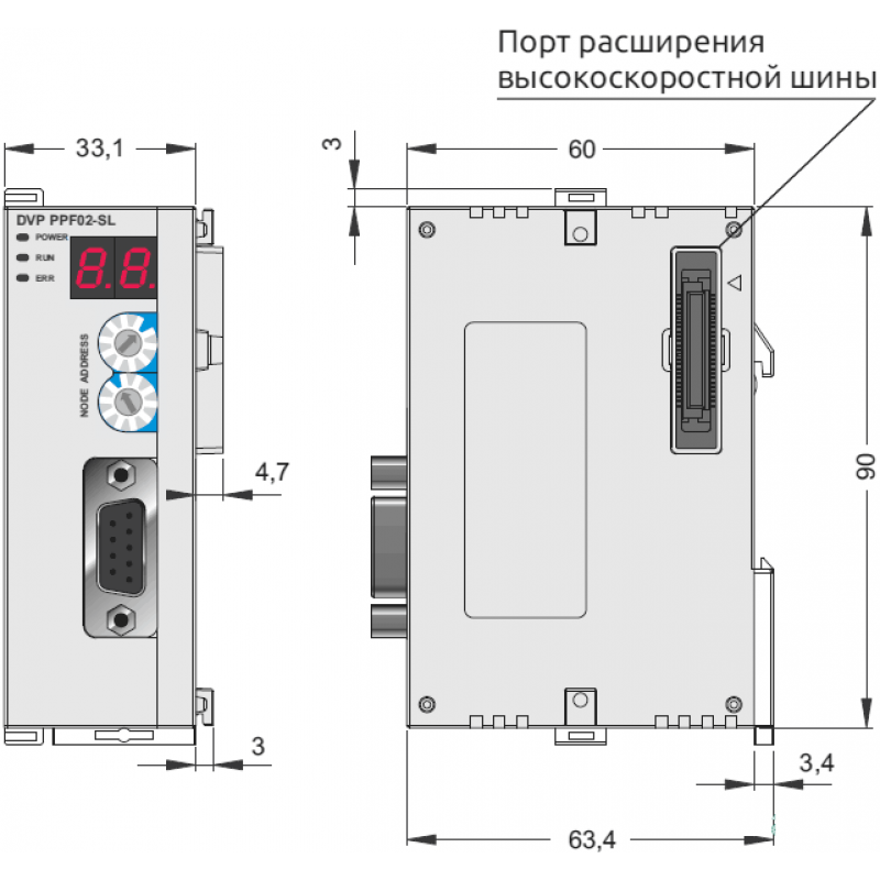 (DVPPF02-SL) Коммуникационный модуль Profibus DP для контроллеров серии DVP-S**, Delta Electronics