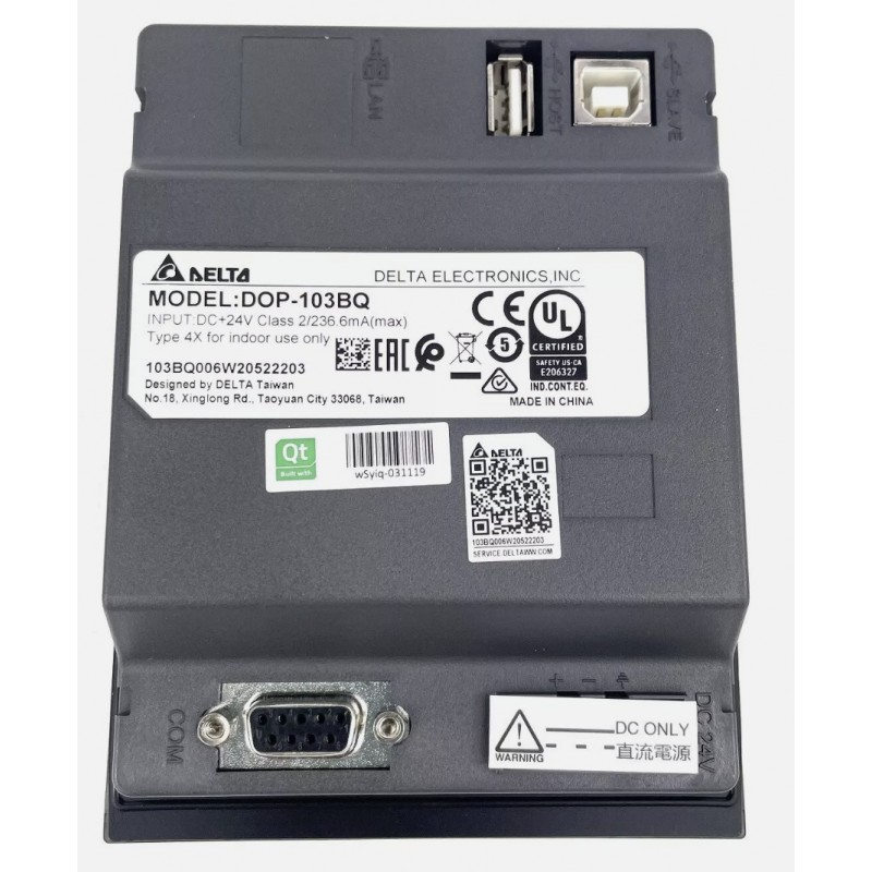 DOP-103BQ - Панель оператора TFT LCD дисплей 4.3" (480 x 272), ARM Cortex-A8 800 МГц, flash ROM 256 MB, RAM 256 MB, USB, 2 COM, RTC, Delta
