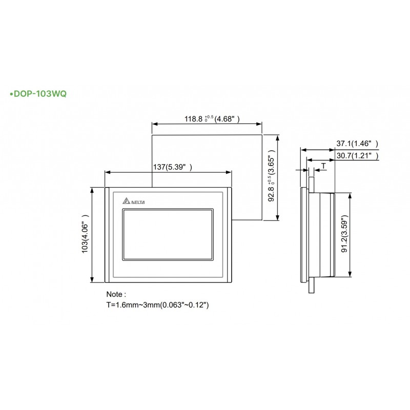 DOP-103WQ - Панель оператора TFT LCD дисплей 4.3" (480 x 272), ARM Cortex-A8 800 МГц, flash ROM 256 MB, RAM 512 MB, USB, 2 COM, RTC, Ethernet, Delta