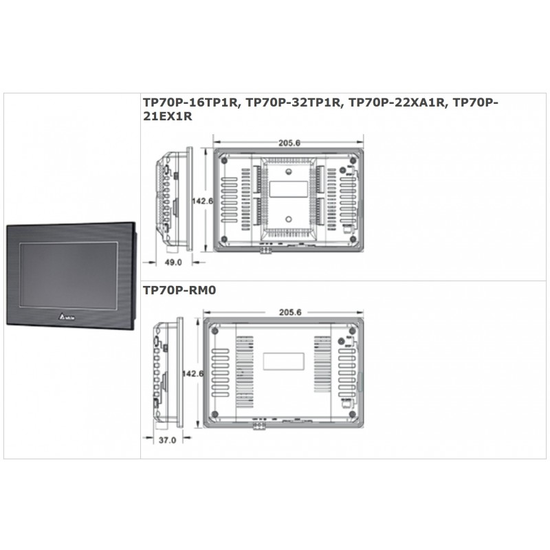 TP70P-16TP1R - Панель оператора графическая 7" TFT (800х480), со встроенным ПЛК 8DI/8DO, Delta