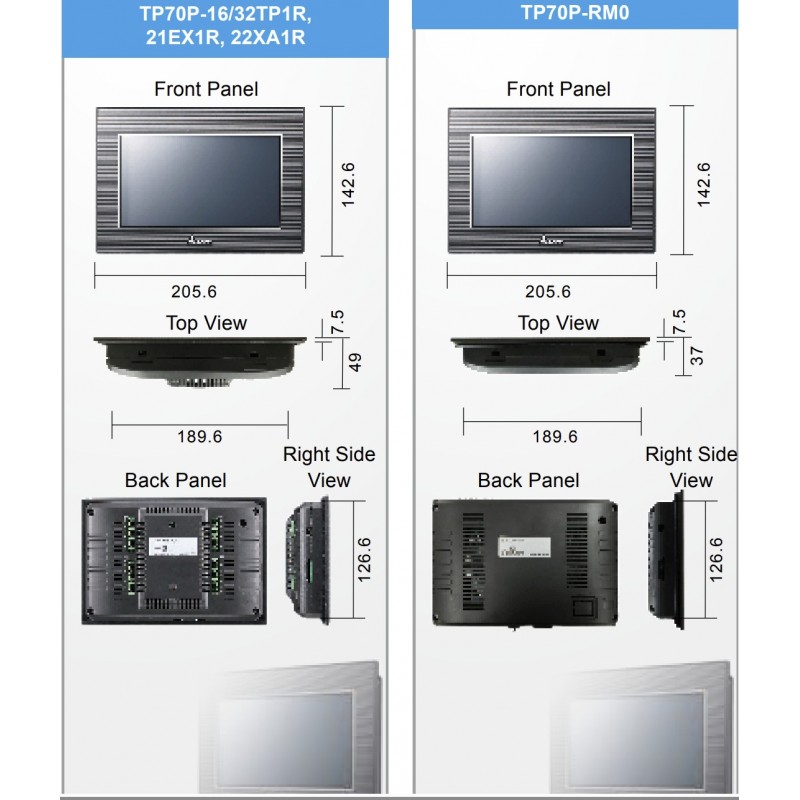 TP70P-16TP1R - Панель оператора графическая 7" TFT (800х480), со встроенным ПЛК 8DI/8DO, Delta