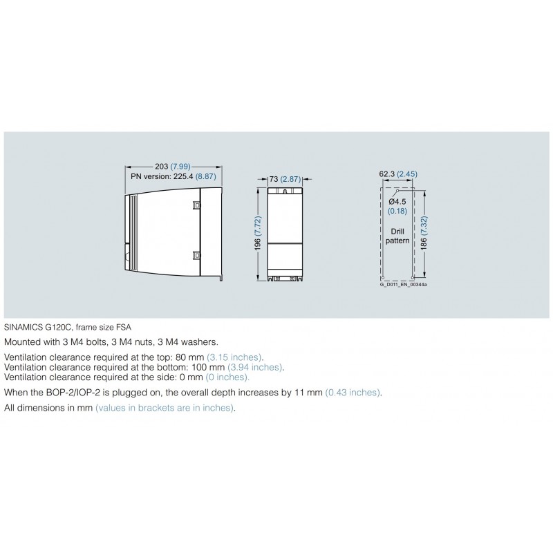 (6SL3210-1KE17-5UP1) Преобразователь частоты Siemens SINAMICS G120C, P=3 кВт, Uвх=3Фх380В/Uвых=3Фх380В