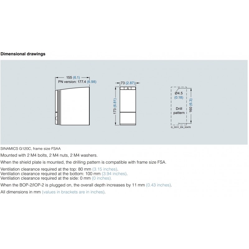 (6SL3210-1KE13-2UP2) Преобразователь частоты Siemens SINAMICS G120C, P=1,1 кВт, Uвх=3Фх380В/Uвых=3Фх380В