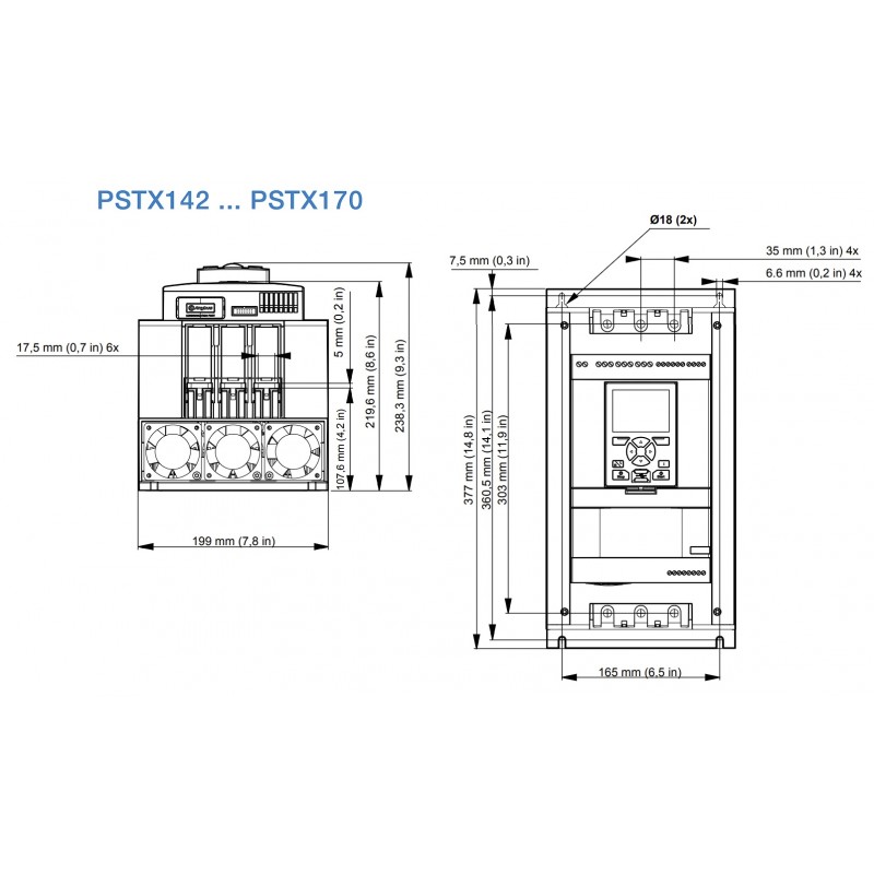 (1SFA898110R7000) Устройство плавного пуска PSTX142-600-70, P=75 кВт, Uвх=3Фх380В, ABB