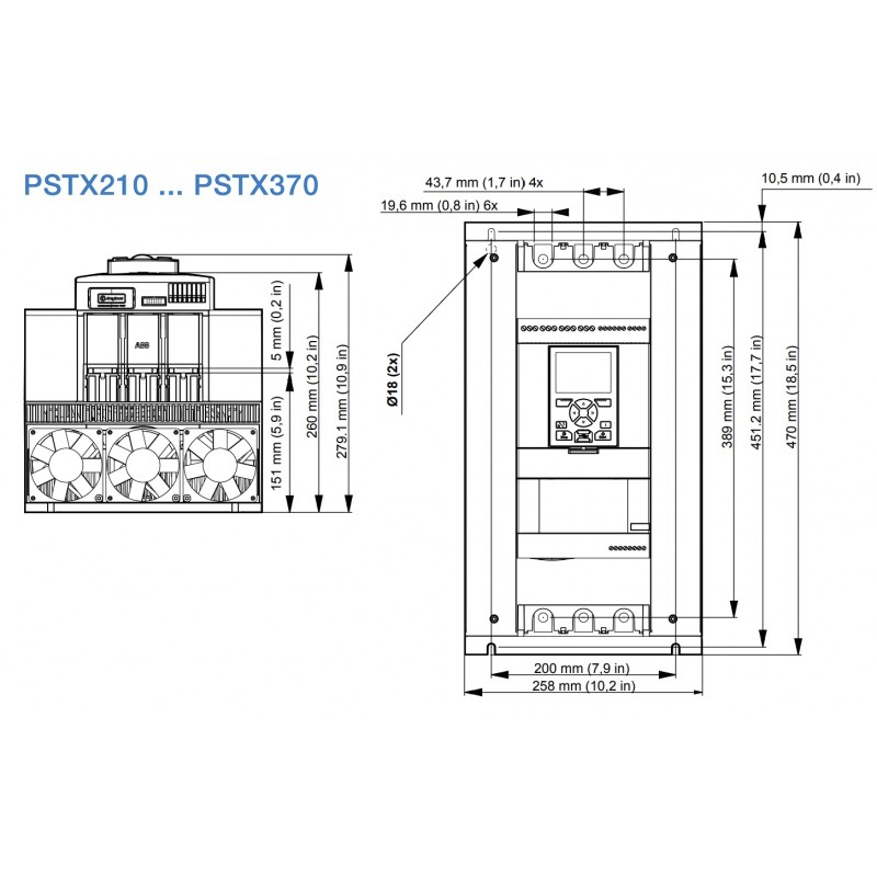(1SFA898115R7000) Устройство плавного пуска PSTX370-600-70, P=200 кВт, Uвх=3Фх380В, ABB
