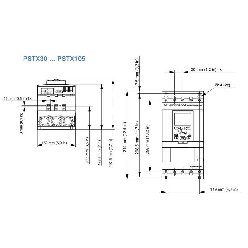 (1SFA898106R7000) Устройство плавного пуска PSTX60-600-70, P=30 кВт, Uвх=3Фх380В, ABB