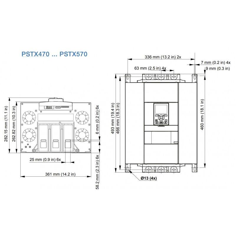 (1SFA898116R7000) Устройство плавного пуска PSTX470-600-70, P=250 кВт, Uвх=3Фх380В, ABB