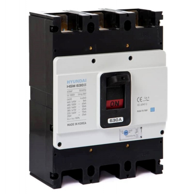 Автоматический выключатель MCCB HGM, 3P In-500 А, Icu-65 кА, термомагнитный (In-0.63...1) x In, HYUNDAI ELECTRIC