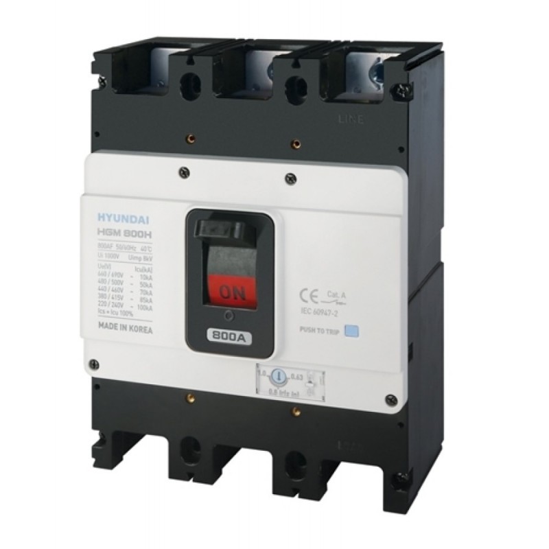 Автоматический выключатель MCCB HGM, 3P In-800 А, Icu-50 кА, термомагнитный (In-0.63...1) x In, HYUNDAI ELECTRIC
