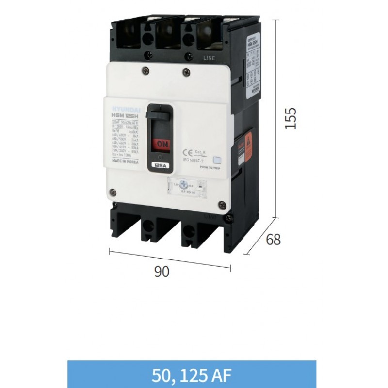 Автоматический выключатель MCCB HGM, 3P In-125 А, Icu-20 кА, термомагнитный (In-0.8...1) x In, HYUNDAI ELECTRIC