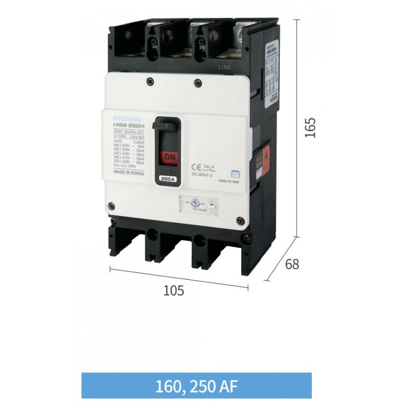 Автоматический выключатель MCCB HGM, 3P In-160 А, Icu-20 кА, термомагнитный (In-0.8...1) x In, HYUNDAI ELECTRIC