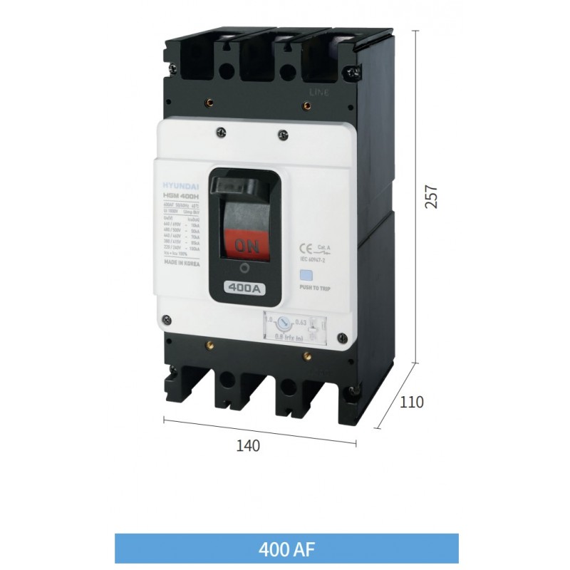 Автоматический выключатель MCCB HGM, 3P In-400 А, Icu-38 кА, термомагнитный (In-0.63...1) x In, HYUNDAI ELECTRIC