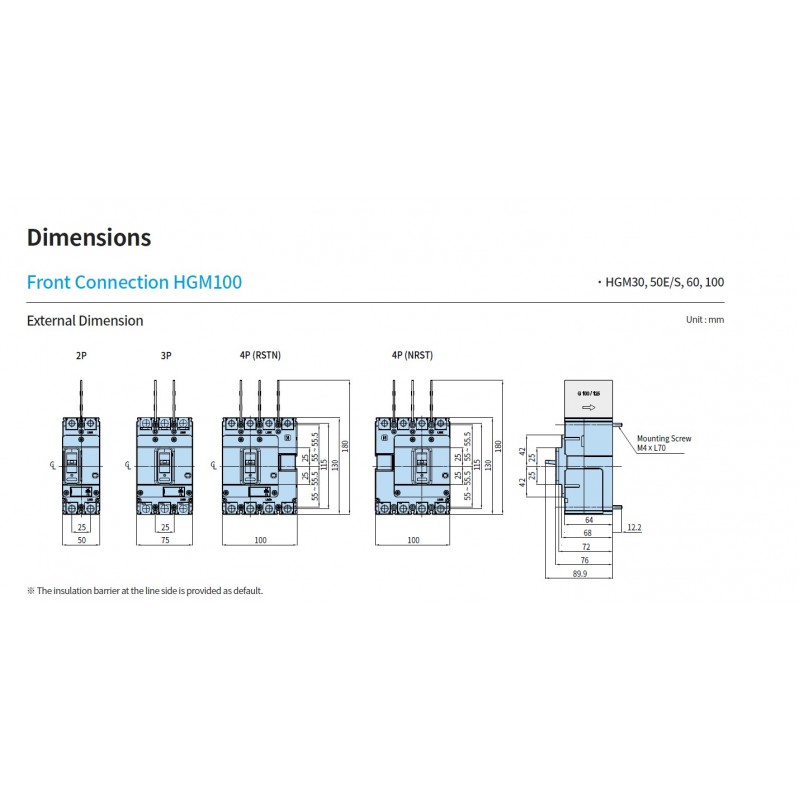 Автоматический выключатель MCCB HGM, 3P In-100 А, Icu-16 кА, термомагнитный (In-0.8...1) x In, HYUNDAI ELECTRIC